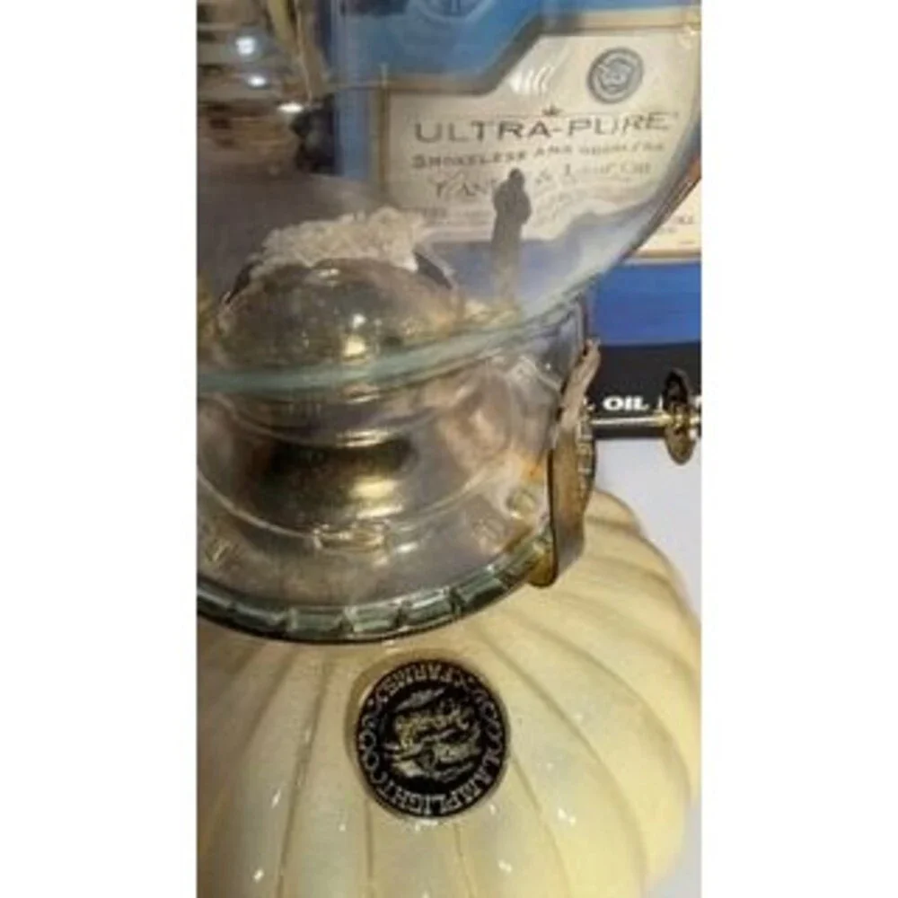 Y2K Pumpkin Oil Lamps Set of 2 Glass Chimneys Original Box Fall Decor